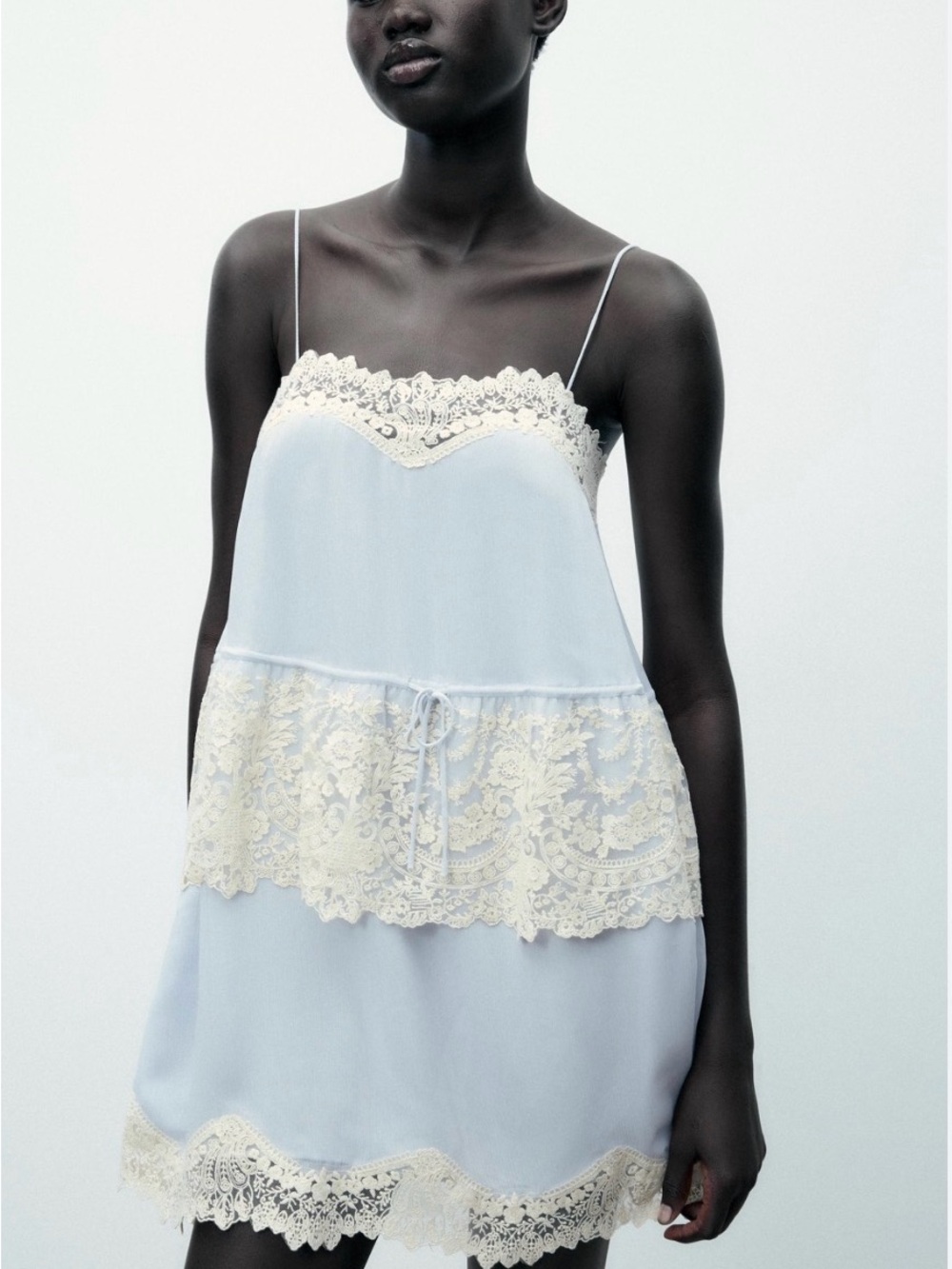 Light Blue Lace-Trim Slip Dress